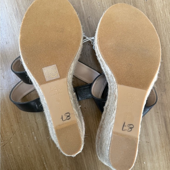 STUART WEITZMAN LEXIA BLACK LEATHER WOVEN HEEL ESPADRILLE SANDALS SIZE 10 - Picture 7 of 7